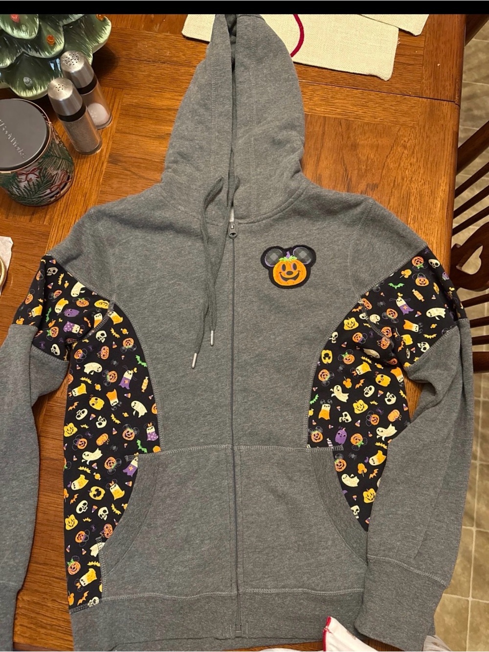 Disney Parks Halloween Gray Zip-Up Hoodie with Halloween Designs